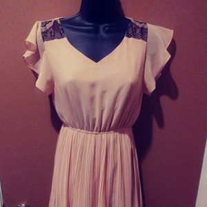 Peach Black Lace Cocktail Dinner Date Dress sz SM
